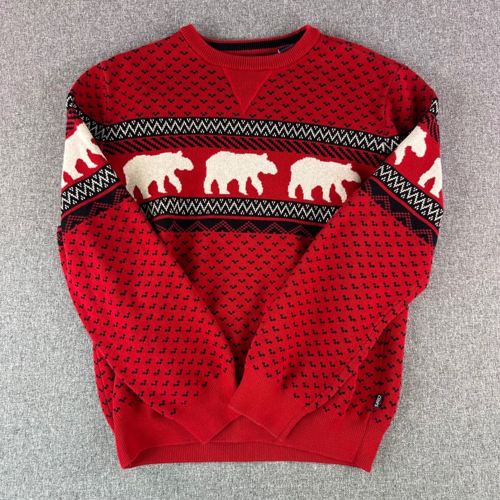 Chaps Sweater Mens M Fair Isle Red Polar Bear Cotton Knit Pullover Excellent
